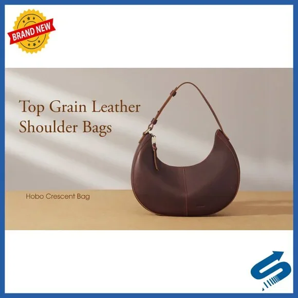 Top Grain Leather Shoulder Bag Hobo Crescent Purse Adjustable Strap - Picture 7 of 7